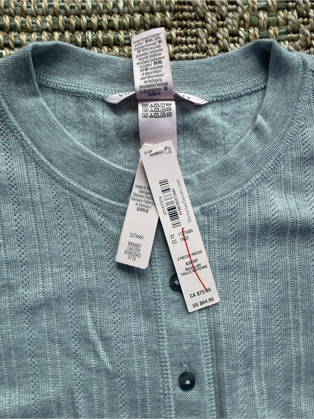 NWT Victoria’s Secret Cozy Pointelle Henley Long Panama Set Light Gray - Picture 3 of 5